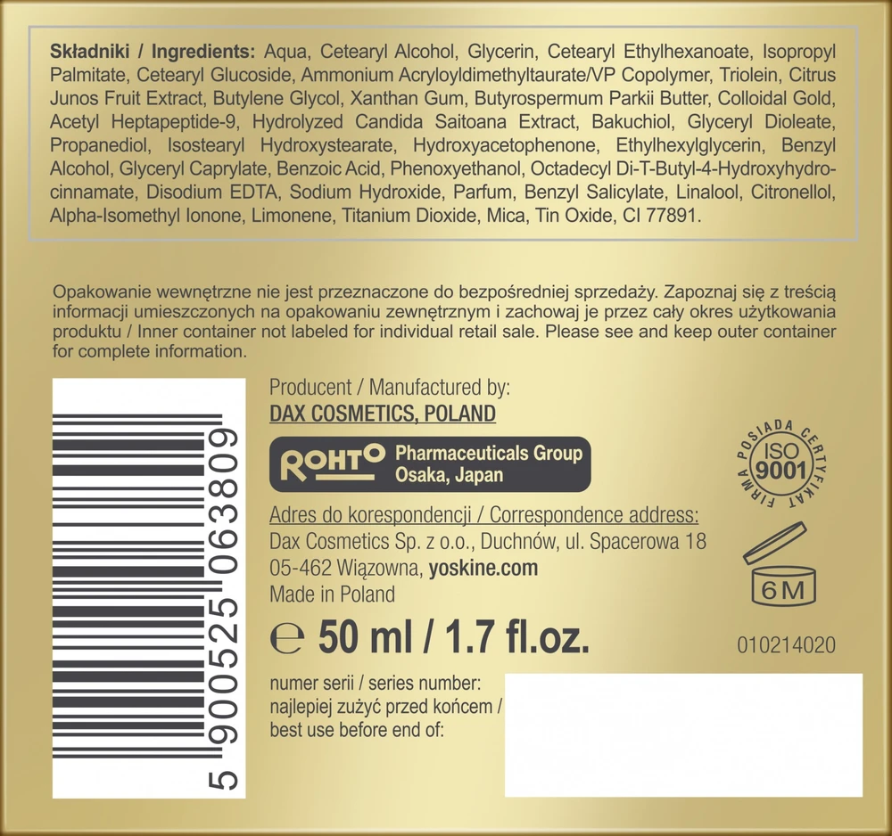 Yoskine Japan Gold 60+ Repairing Day & Night Kreminis Face veido kremas, 50 ml
