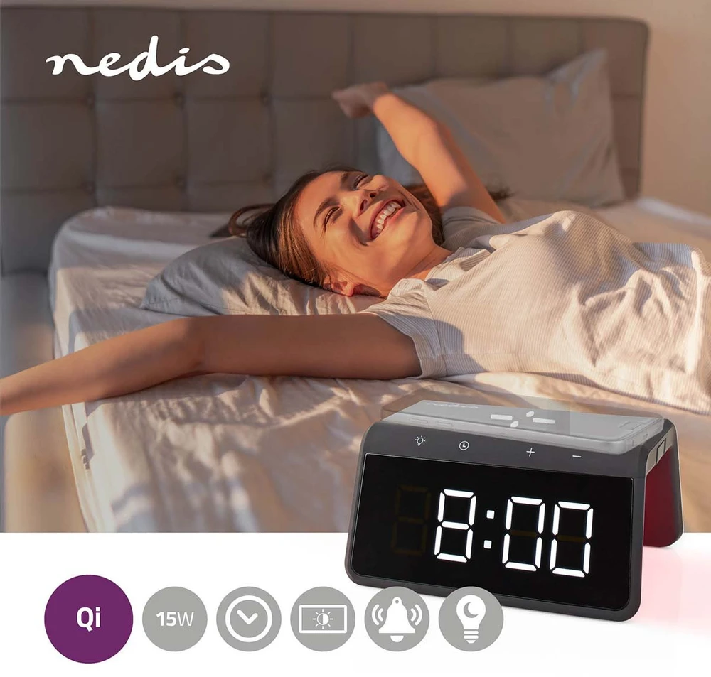 Radio Nedis Žadintuvas Nedis WCACQ30BK 5–15 W 2x alarm pašvietimas Juodas