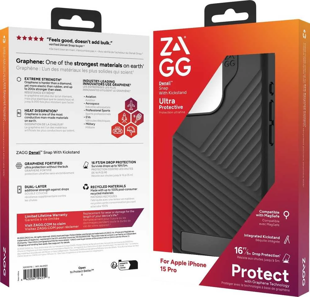 Dėklas ZAGG Denali Snap Kickstand skirtas Apple iPhone 15 Pro juodos spalvos