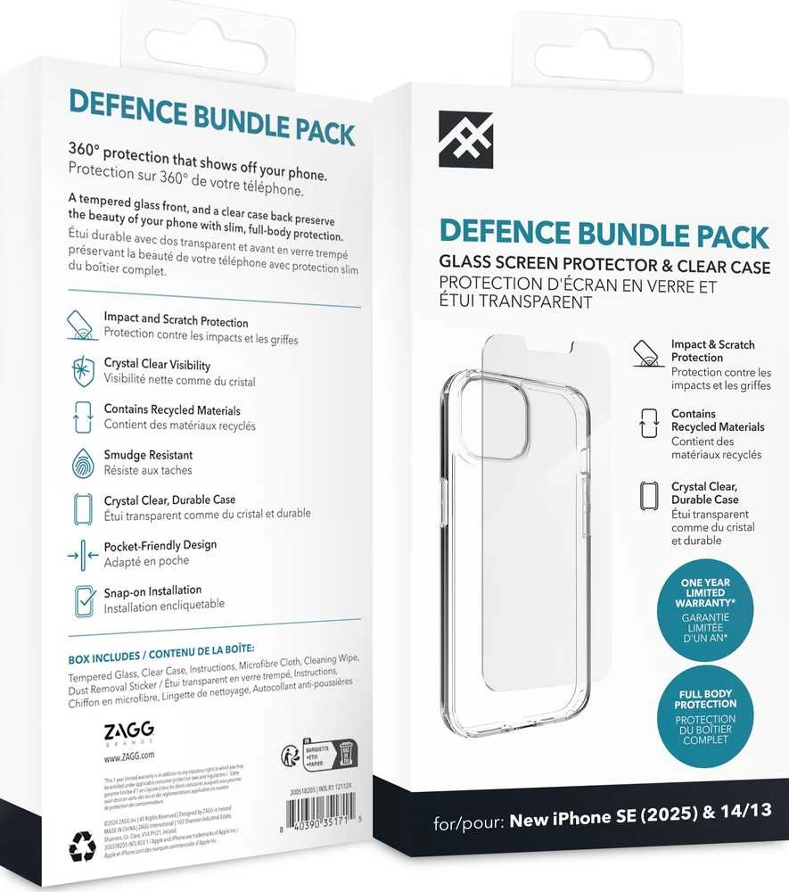 ZAGG komplektas cse + grūdintas stiklas IF DEFENCE BUNDLE IPHONE 13 / 14 / 15 / 16e skaidrus