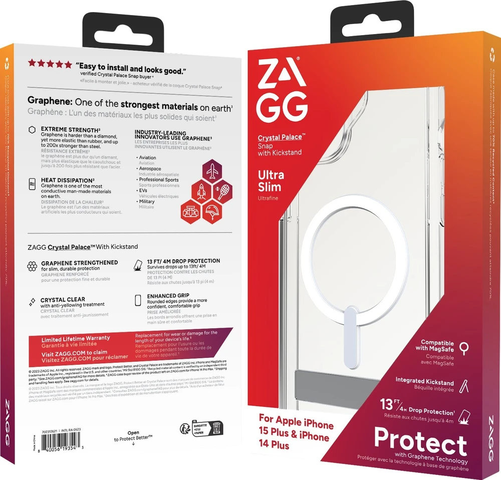 ZAGG Crystal Palace Snap Kickstand MagSafe Apple iPhone 15 Plus dėklas telefonui skaidrus