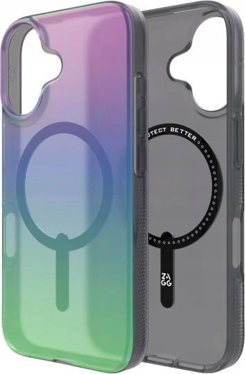 ZAGG Milan Snap Dėklas su MagSafe, skirtas iPhone 16 – žalia/violetinė