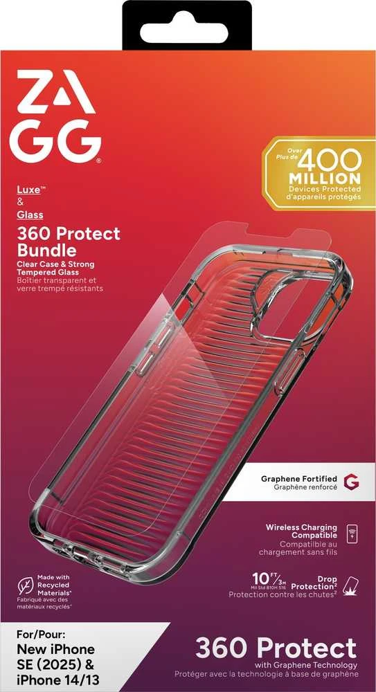 ZAGG dėklas + grūdintas stiklas LUXE BUNDLE, skirtas IPHONE 13 / 14 / 15 / 16e, skaidrus