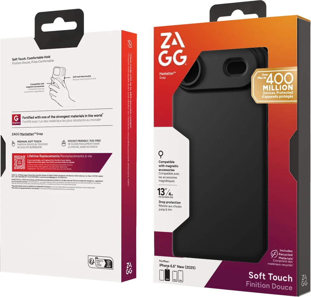 ZAGG dėklas MANHATTAN SNAP, suderinamas su „MagSafe“, skirtas IPHONE 17 Air, juodas