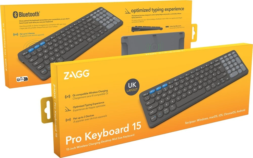 ZAGG Pro klaviatūra, vidutinio dydžio anglis, JK (belaidis įkrovimas ant kilimėlio)