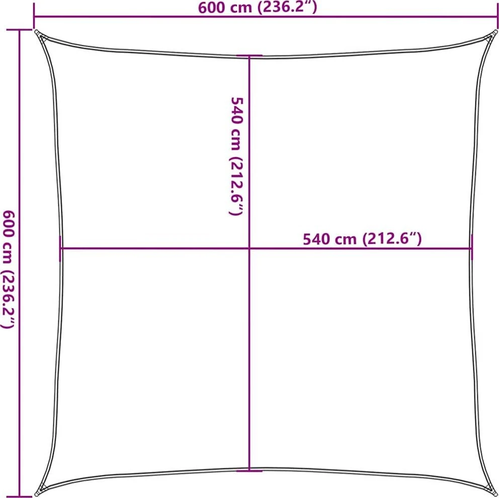 Saulės skėtis, burė, 160 g/m², kvadratinė, geltona, 6x6 m, HDPE