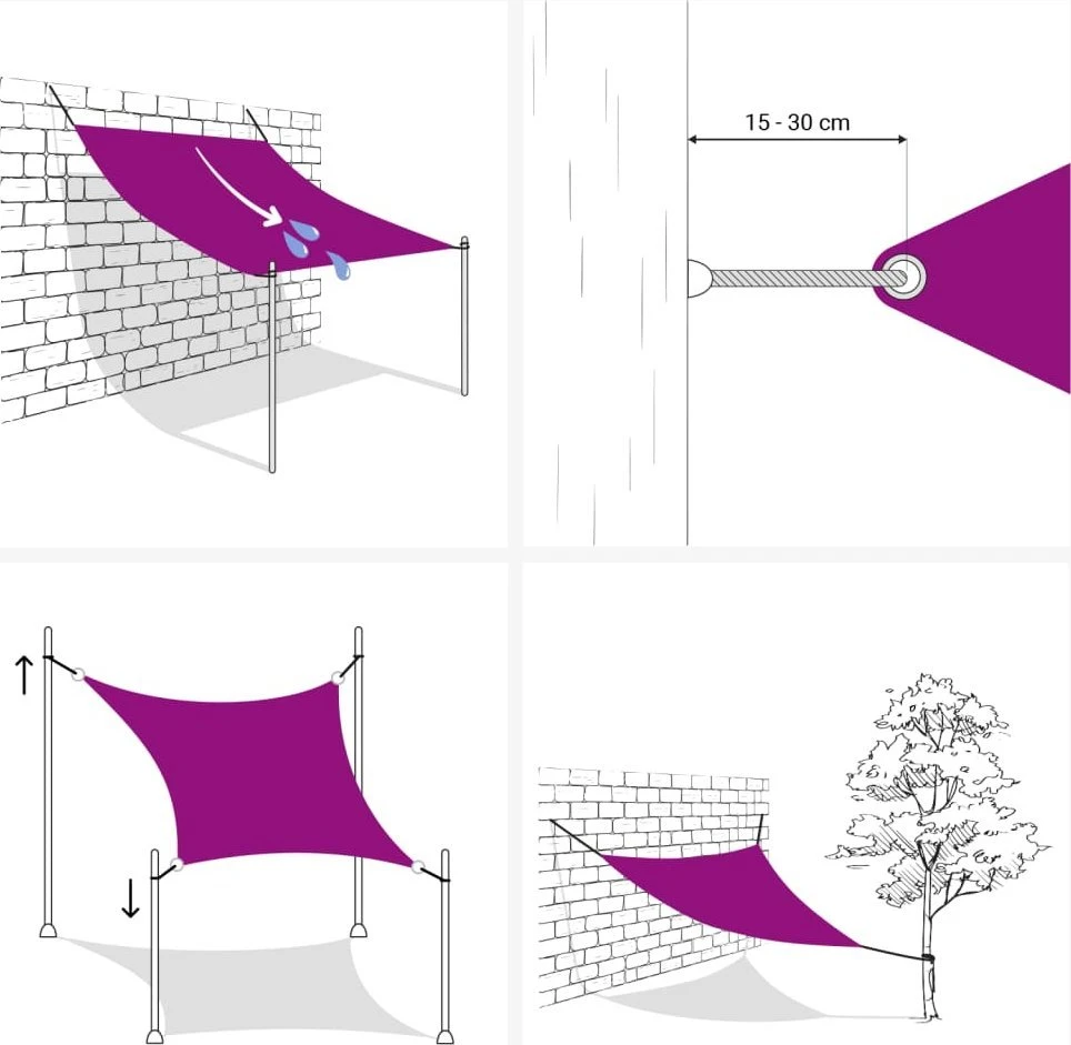 Burė nuo saulės, šviesiai siva, 7x7m, HDPE, 160g/m², kvadratinė