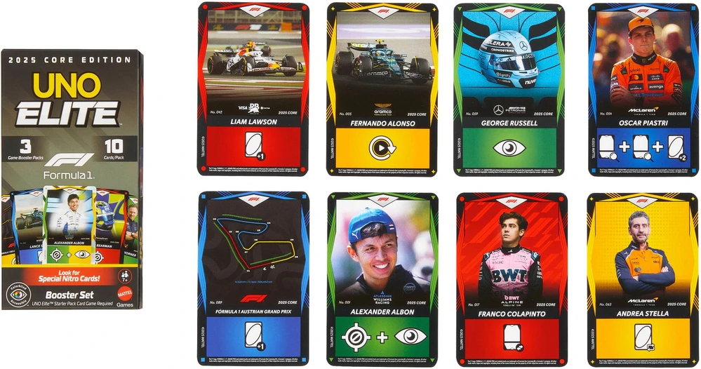 Kortos Mattel UNO Elita Formula 1 2025 Core Edition JLV43 (papildymas)