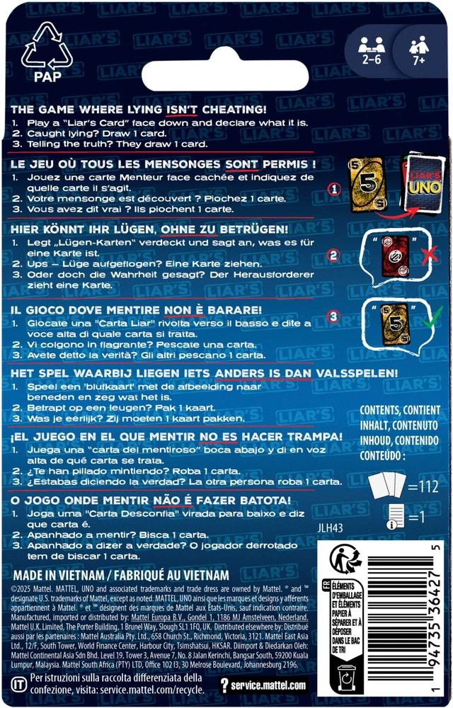Kortos Mattel UNO LIAR'S