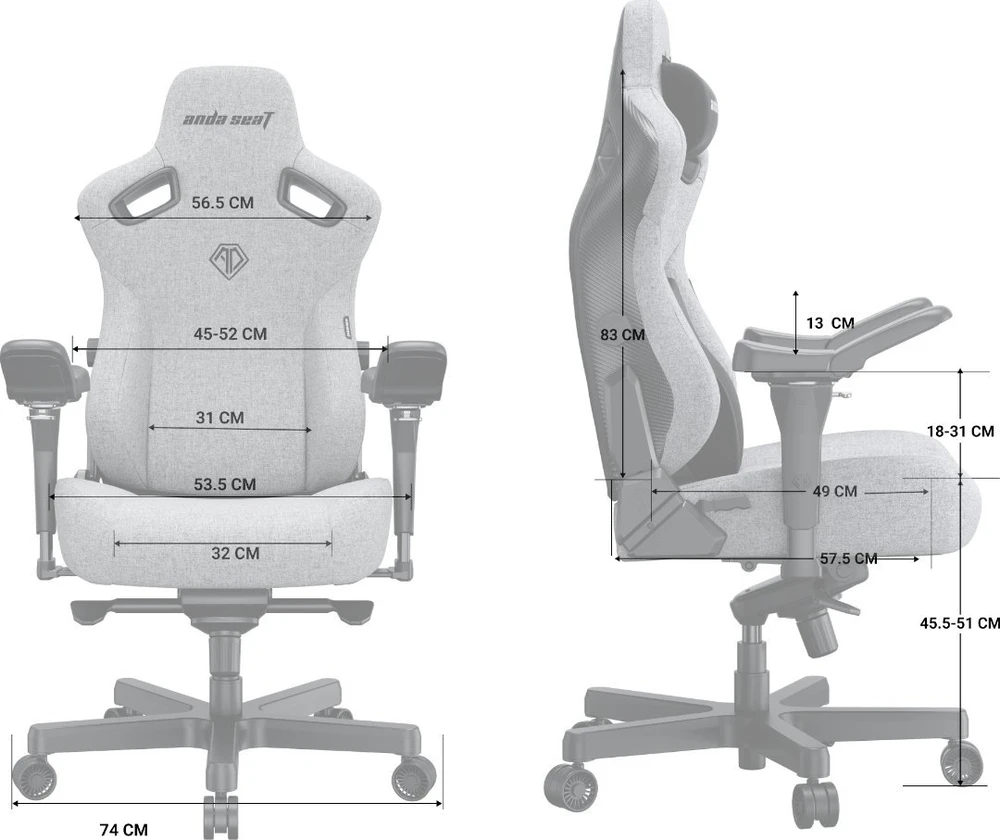 Žaidimų kėdė AndaSeat Kaiser 3 PRO XL, pilkos spalvos, medžiaga: audinys