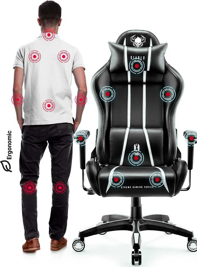 Žaidimų kėdė Diablo X-One 2.0 Gaming Chair King, Juoda-balta