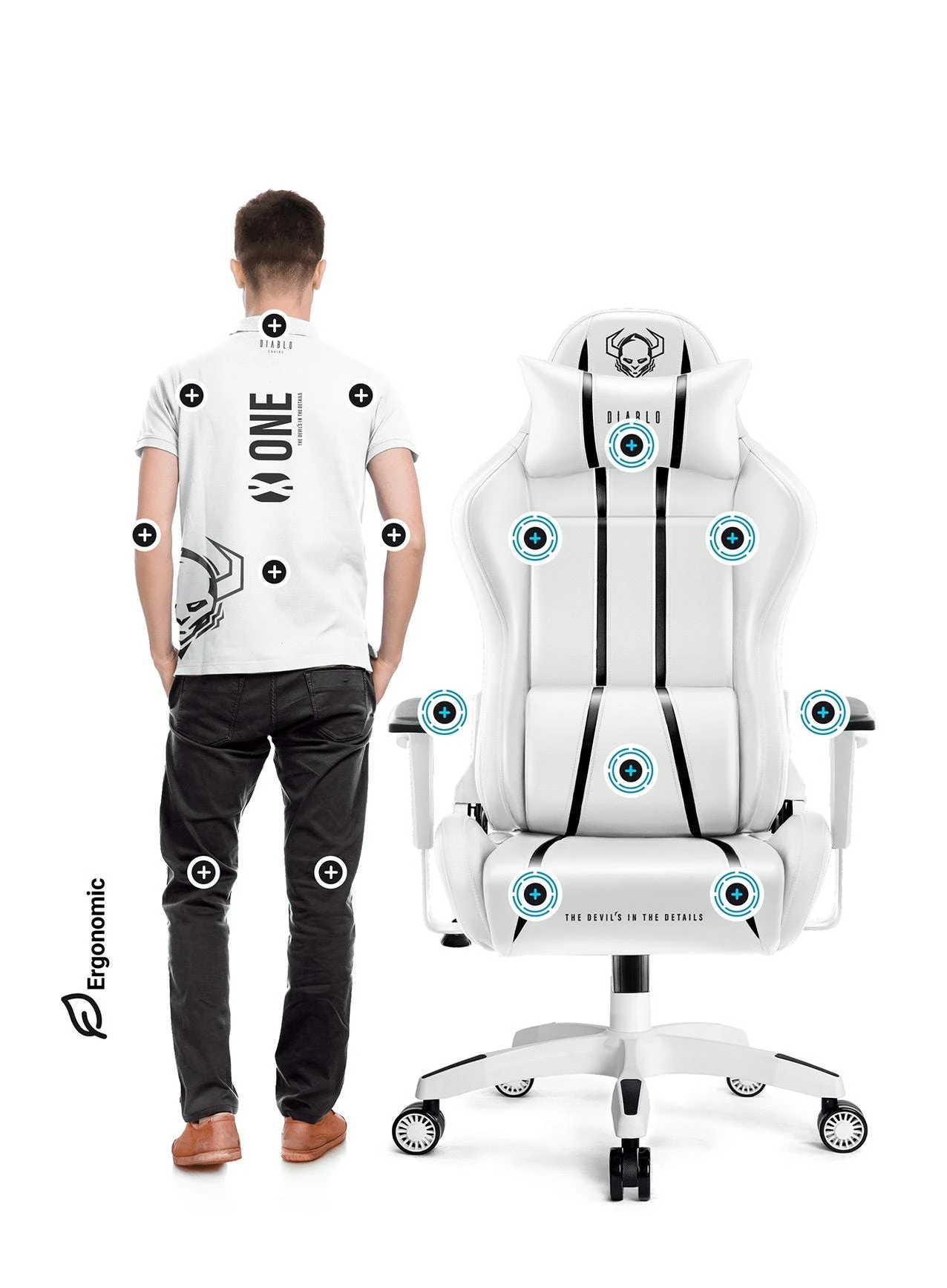 Žaidimų kėdė Diablo X-One 2.0 Gaming Chair King, Balta-juoda