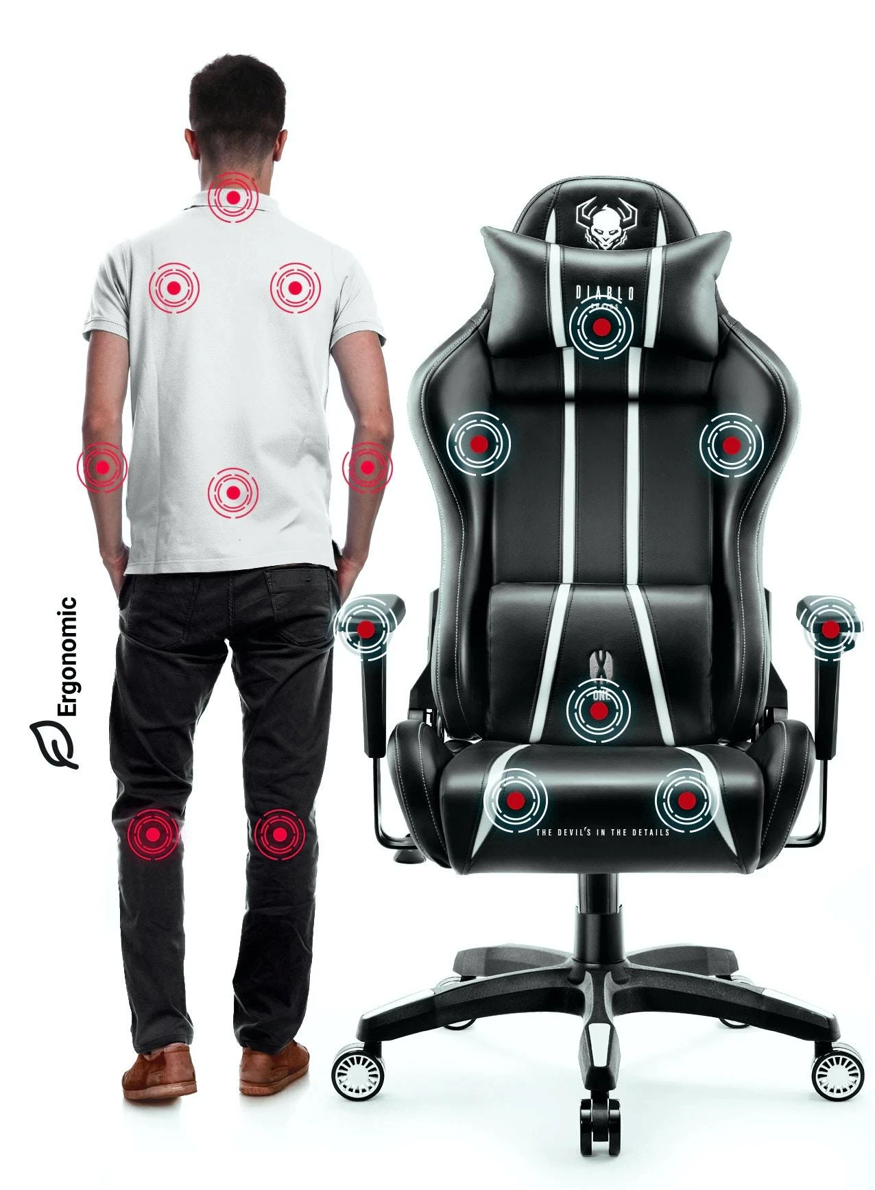 Žaidimų kėdė Diablo X-One 2.0 Gaming Chair King, Juoda-balta