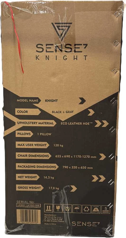 Žaidimų kėdė SENSE7 Knight, Pilka (odinė)