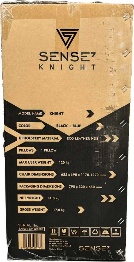 Žaidimų kėdė SENSE7 Knight, Mėlyna (odinė)