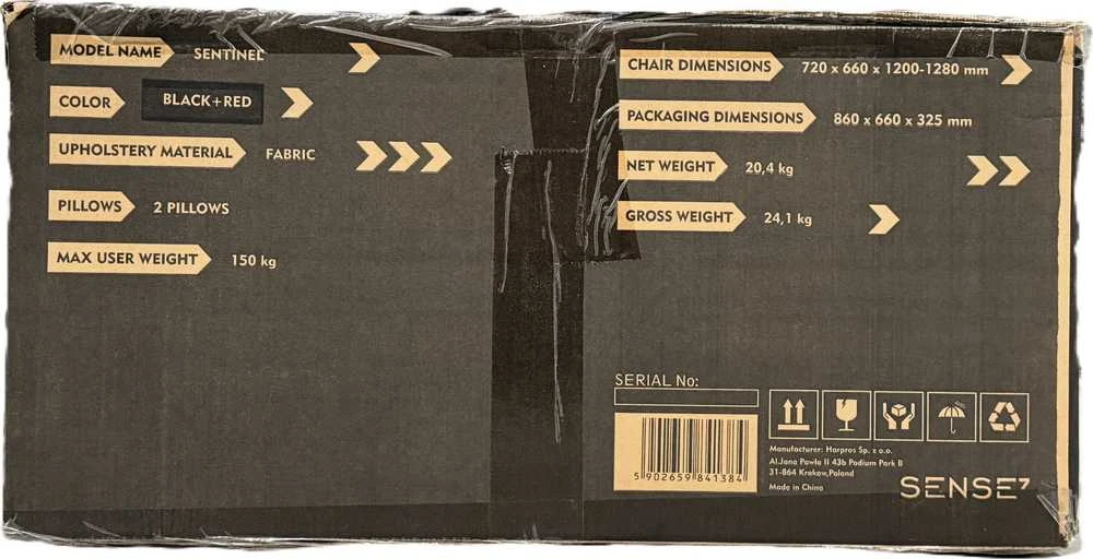 Žaidimų kėdė SENSE7 Sentinel, Raudona (medžiaginė)