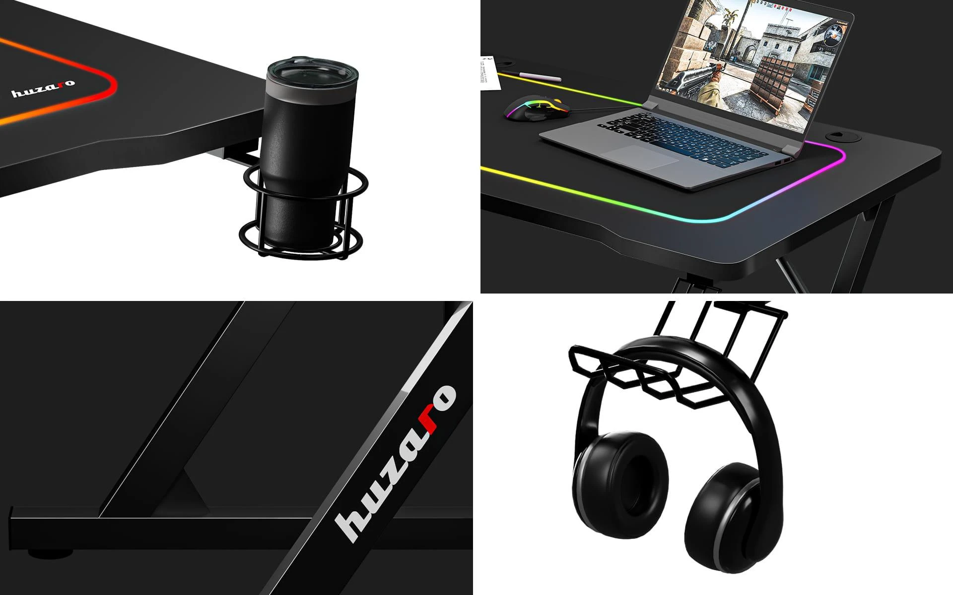 Žaidimų stalas Huzaro Hero 1.8 Gaming Desk, Juodos spalvos