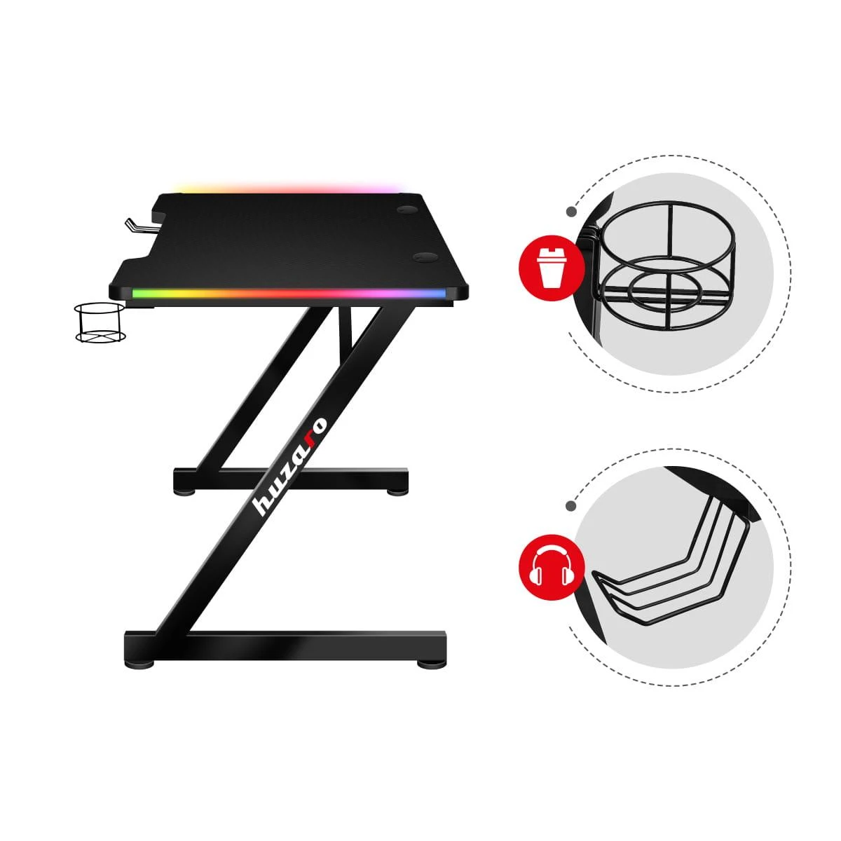 Žaidimų stalas Huzaro Hero 2.5 RGB, Juodas