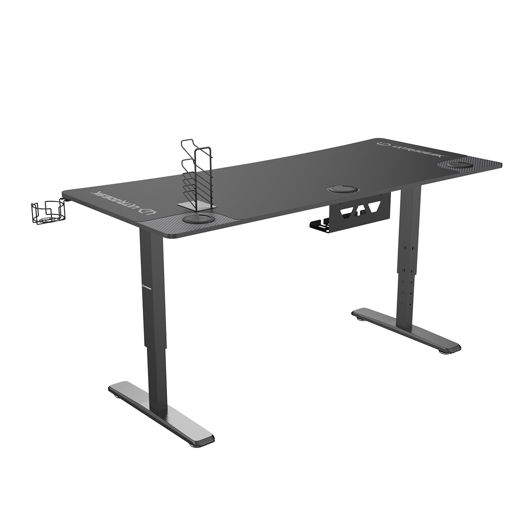 Žaidimų stalas Ultradesk Cruiser Gaming Desk, Reguliuojamo aukščio 660-812mm, Juodas su juodos spalvos kilimėliu