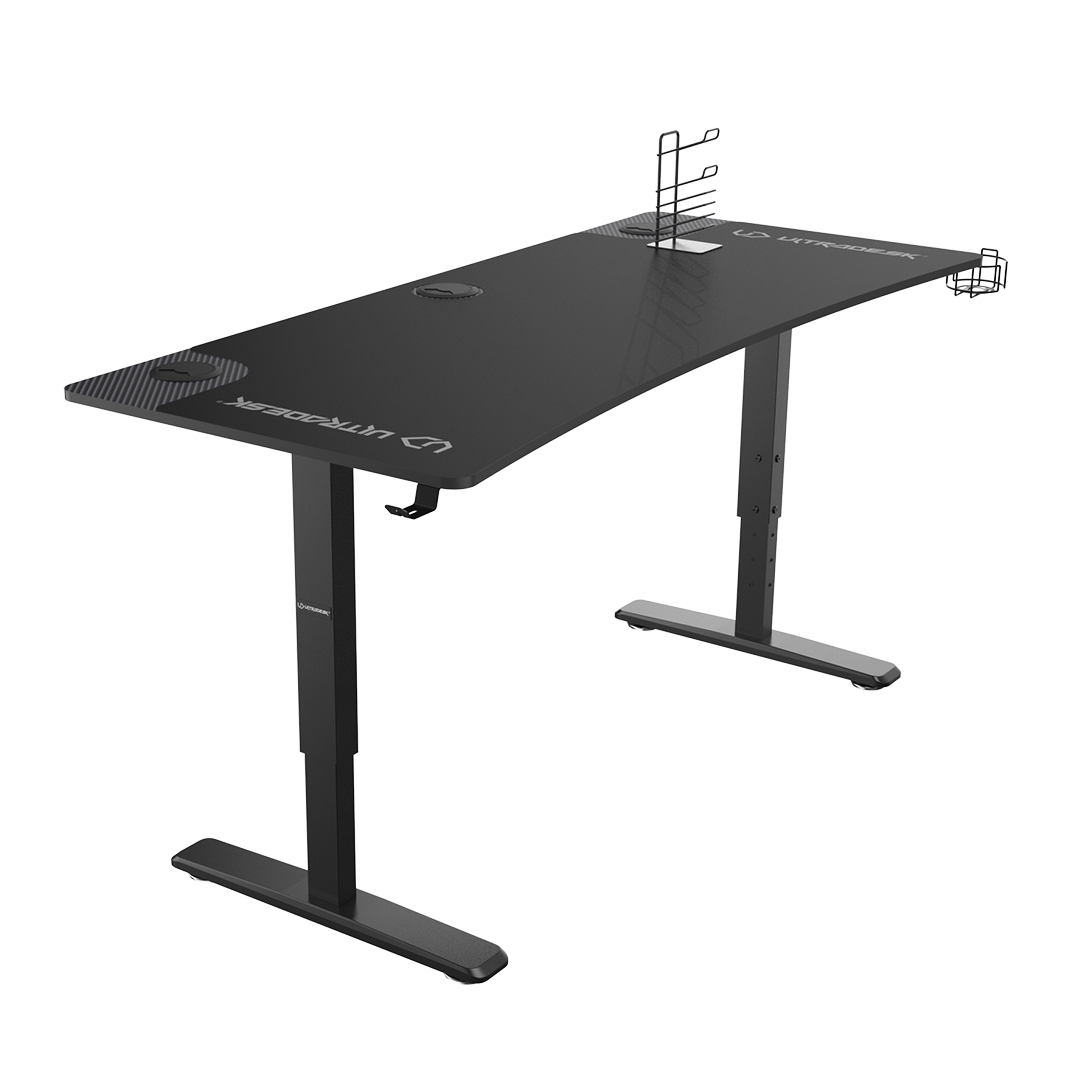Žaidimų stalas Ultradesk Cruiser Gaming Desk, Reguliuojamo aukščio 660-812mm, Juodas su juodos spalvos kilimėliu