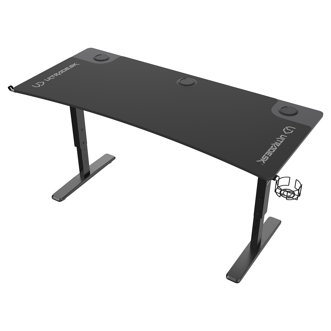 Žaidimų stalas Ultradesk Cruiser Gaming Desk, Reguliuojamo aukščio 660-812mm, Juodas su juodos spalvos kilimėliu
