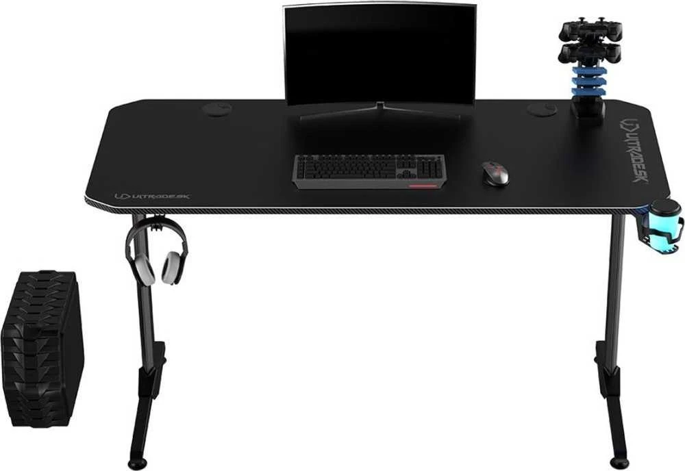 Žaidimų stalas Ultradesk Frag Gaming Desk, Juodas su juodu kilimėliu