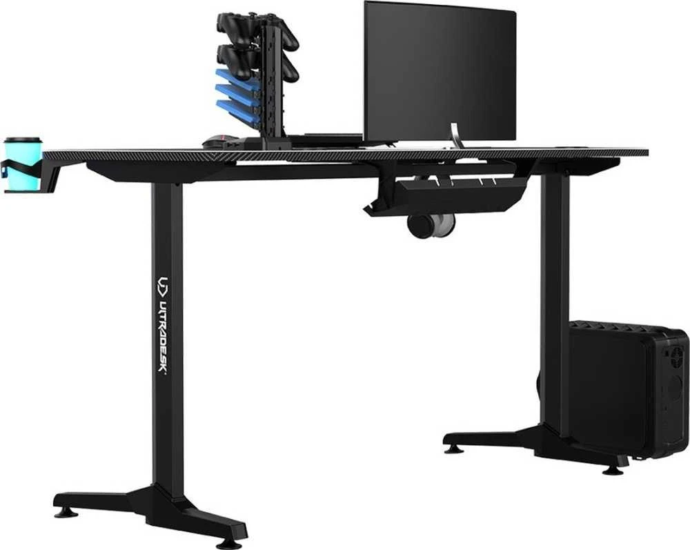 Žaidimų stalas Ultradesk Frag Gaming Desk, Juodas su juodu kilimėliu