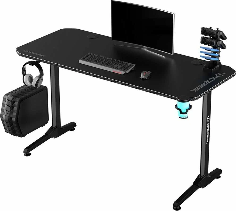 Žaidimų stalas Ultradesk Frag Gaming Desk, Juodas su juodu kilimėliu
