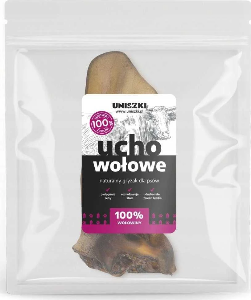 UNISZKI vidutinio dydžio jautienos ausis - šunų skanėstas - 1 vnt.