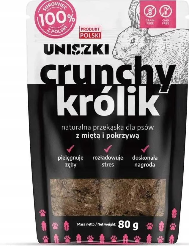 UNISZKI Traškus triušio skanėstas šunims su mėtomis ir dilgėlėmis, 80 g