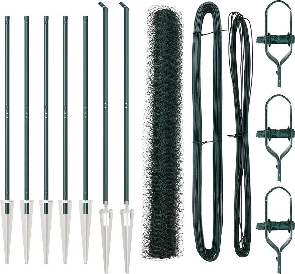 Hexagonal Fence with Post 10 x 1 m PVC dengtas plienas Žalia