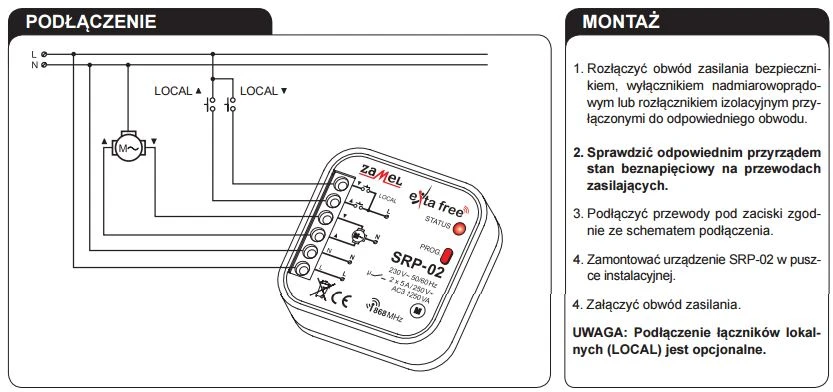 Zamel Įleidžiamas roletų valdiklis 5A 230V AC 868.32MHz IP20 SRP-02
