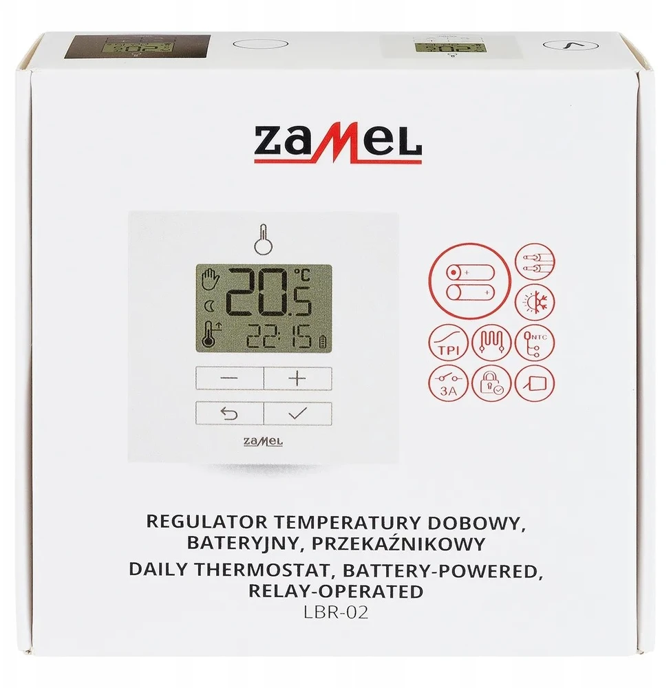 „Zamel Daily“ baterijomis maitinamas temperatūros reguliatorius su rele, TIPAS: LBR-02 BALTA