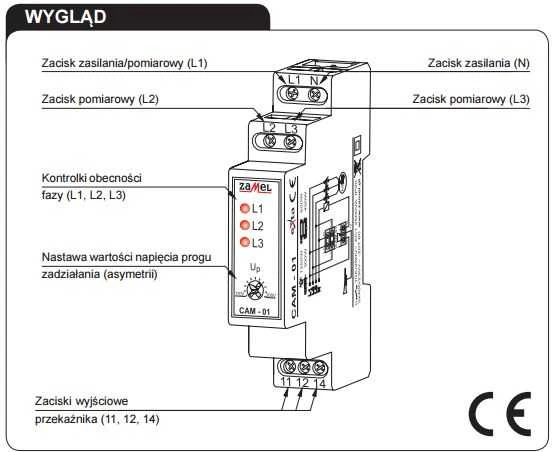 Zamel fazės disbalanso jutiklis 230/400V AC CAM-01