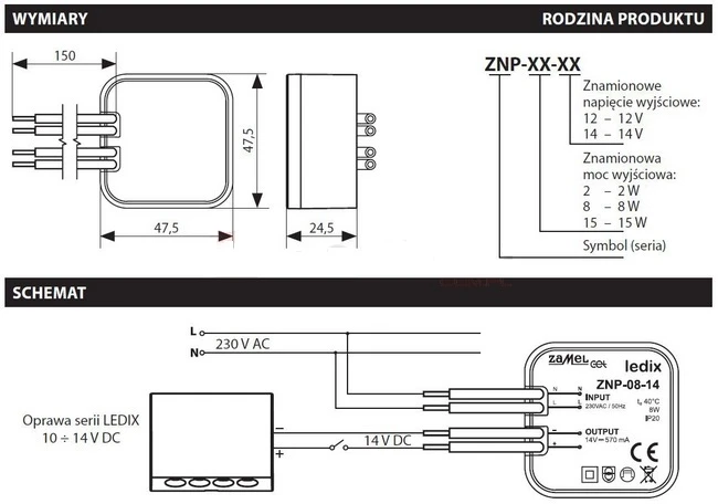 Zamel ZASIL.LED 14V DC 8W DOPUSZKOWY