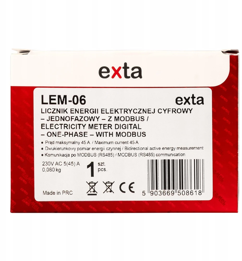 Zamel Vienfazis elektros energijos skaitiklis MODBUS tiesioginis matavimas iki 45A LEM-06