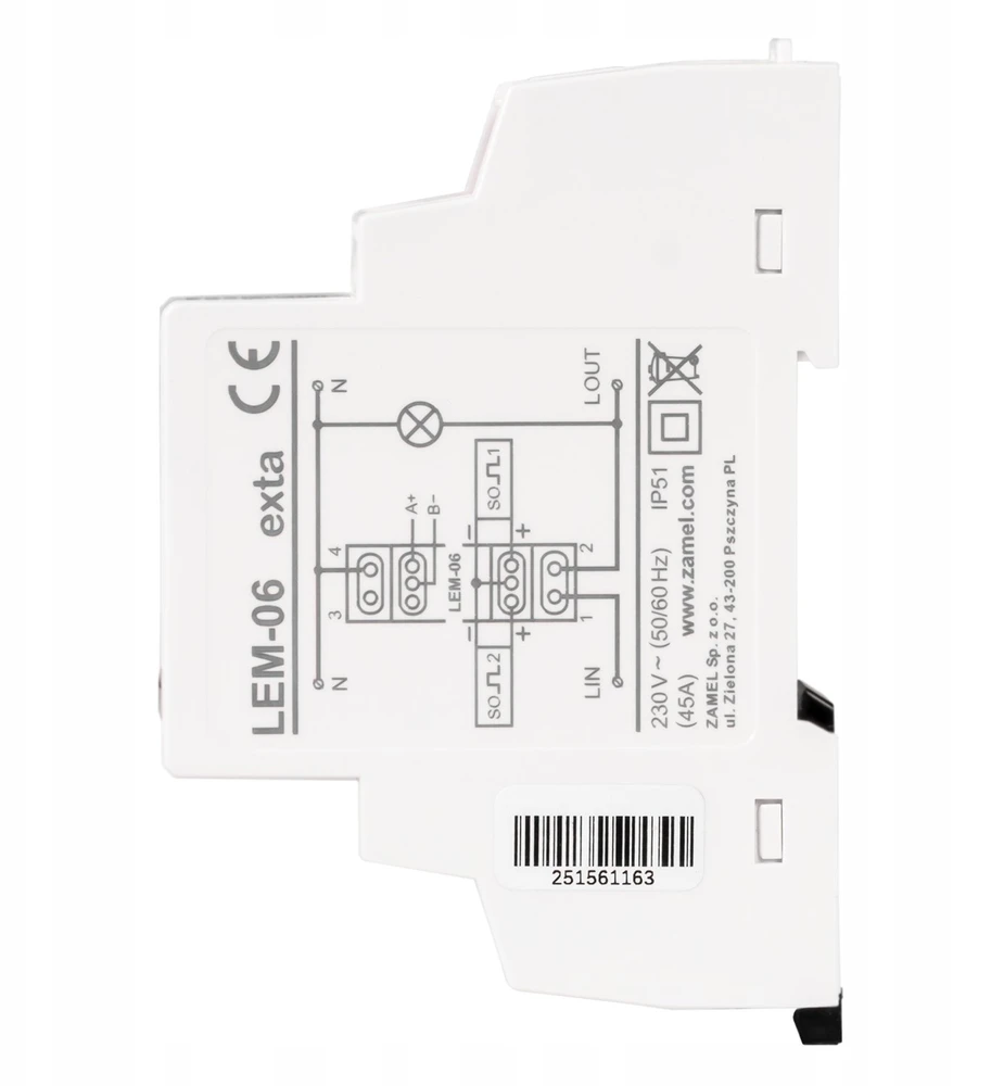 Zamel Vienfazis elektros energijos skaitiklis MODBUS tiesioginis matavimas iki 45A LEM-06