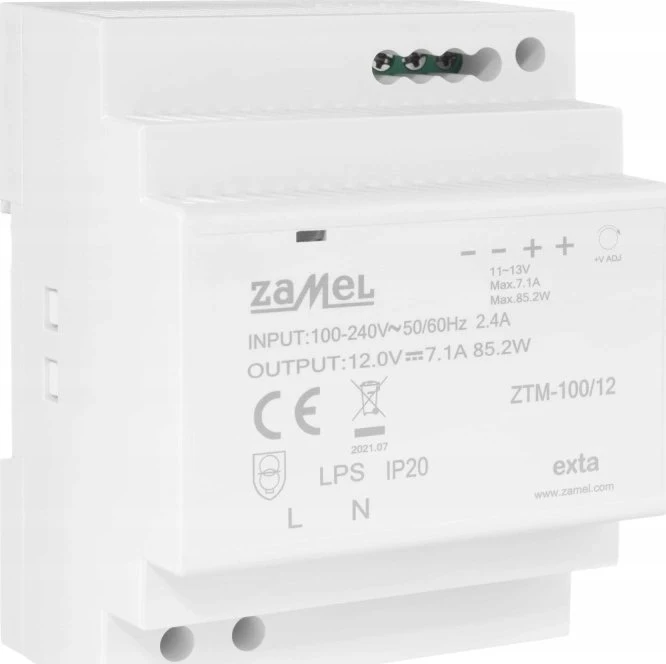 Zamel Maitinimo bėgyje montuojamas impulsinis jungiklis TH-35 (DIN) , 100W, 12V DC tipas: ZTM-100/12 EXT10000285