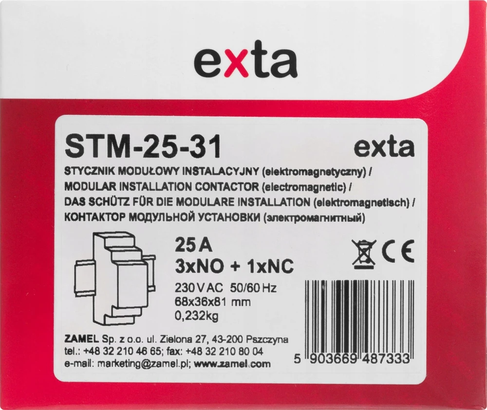 Zamel Modulinė kontaktoriaus ritė 25A 230V AC 3xZ 1xR TH35 EXTA ZAMEL STM-25-31 EXT10000292