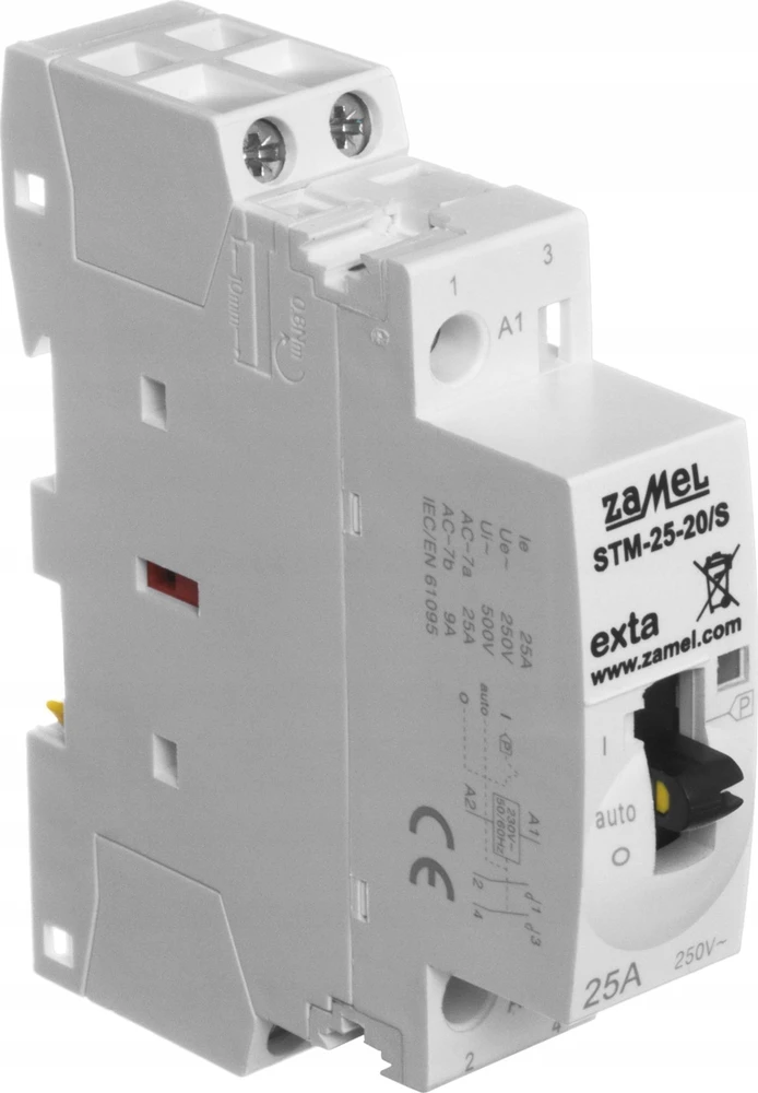 Zamel Modulinis kontaktorius su rankiniu valdymu, montavimas, 25A, 2xNO, 230V AC, tipas: STM-25-20/S EXT10000287