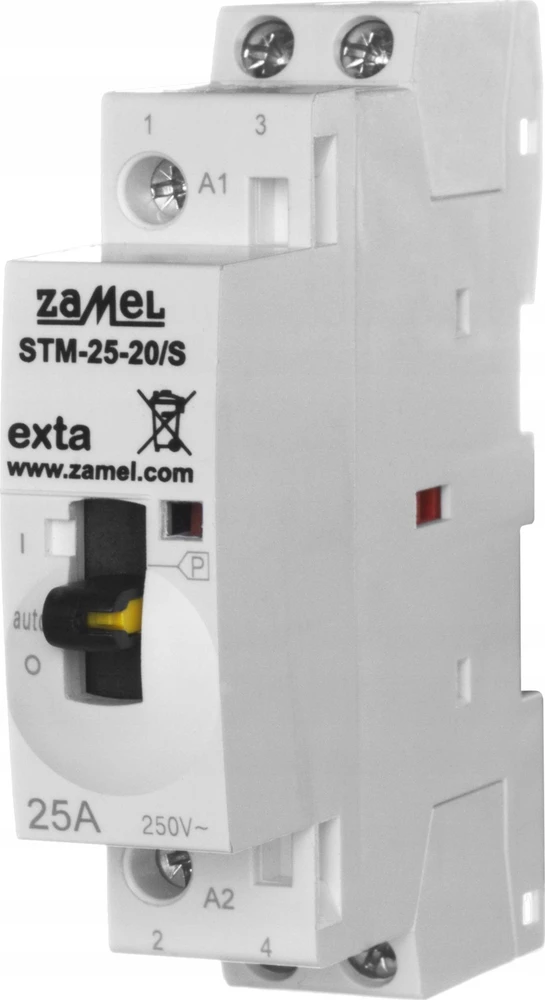 Zamel Modulinis kontaktorius su rankiniu valdymu, montavimas, 25A, 2xNO, 230V AC, tipas: STM-25-20/S EXT10000287