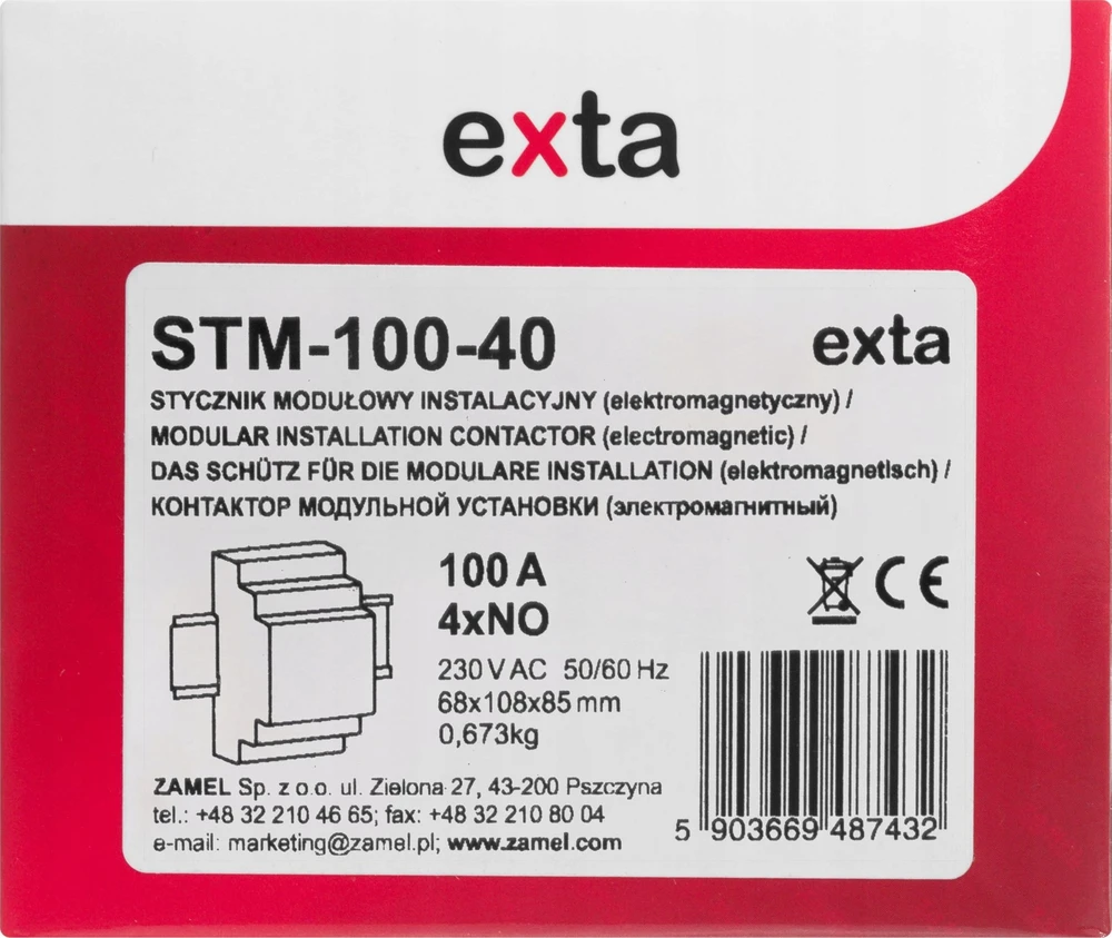 Zamel Modulinis montavimo kontaktorius 100A 4Z 230V AC tipas: STM-100-40 EXT10000302