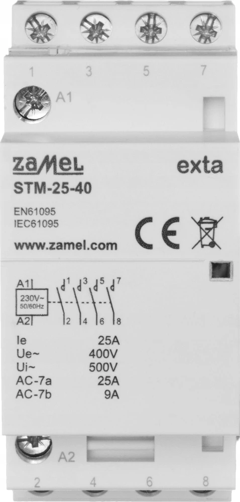 Zamel modulinis montavimo kontaktorius 25A 4Z 230V AC, tipas: STM-25-40 EXT10000295