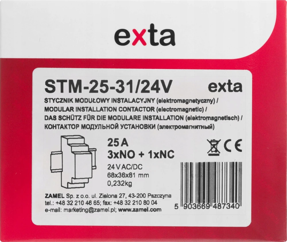 Zamel Modulinis montavimo kontaktorius 25A 3Z+1R 24V AC/DC tipas: STM-25-31/24V EXT10000293