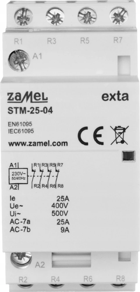 Zamel Modulinis montavimo kontaktorius 25A 4R 230V AC tipas: STM-25-04 EXT10000294