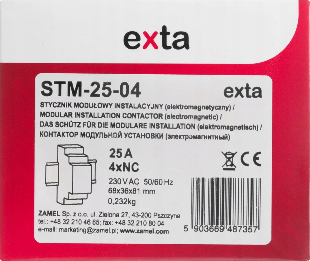 Zamel Modulinis montavimo kontaktorius 25A 4R 230V AC tipas: STM-25-04 EXT10000294