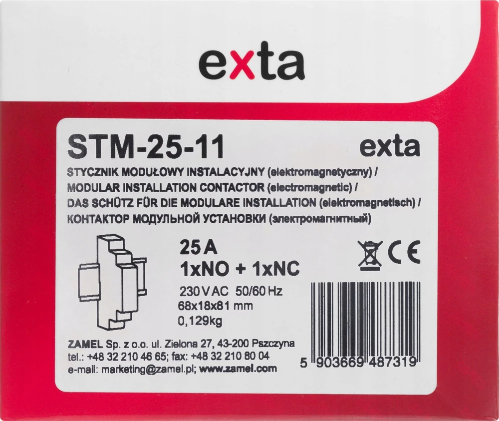 Zamel Modulinis montavimo kontaktorius 25A 1Z+1R 230V kintamosios srovės tipas: STM-25-11 EXT10000290