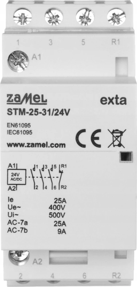 Zamel Modulinis montavimo kontaktorius 25A 3Z+1R 24V AC/DC tipas: STM-25-31/24V EXT10000293