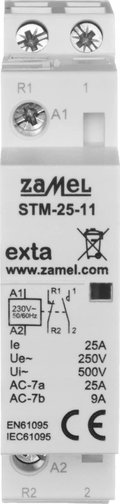 Zamel Modulinis montavimo kontaktorius 25A 1Z+1R 230V kintamosios srovės tipas: STM-25-11 EXT10000290