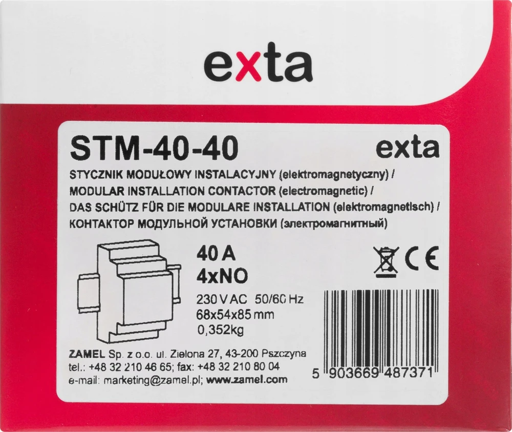 Zamel Modulinis montavimo kontaktorius 40A 4xZ 230V AC tipas: STM-40-40 EXT10000296